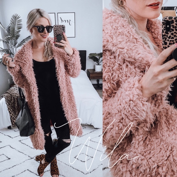 Pink teddy coat trenchcoat fuzzy faux fur - Picture 4 of 8